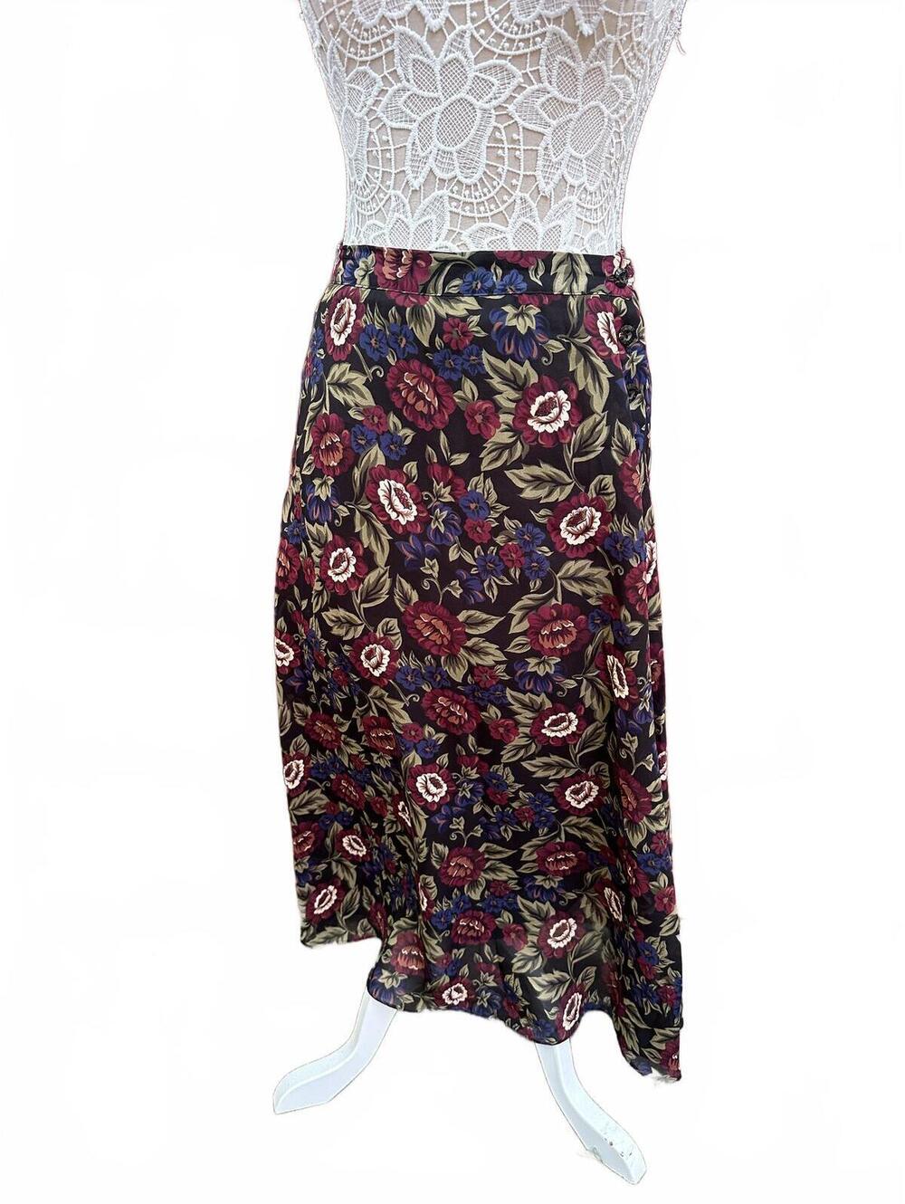 Sag Harbor Floral Midi Skirt Boho Vintage Inspired Black Multicolor